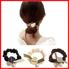 【即発送】ヘアアクセサリー パール付き シンプル サテン 布地 森ガール エレガント 細め 上品さ 髪飾り シュシュ 女性 高弾性 髪ゴム おしゃれ 日常 ヘアゴム 通勤 プレゼント FASELE 贈り物 （3点セット）