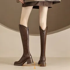 ロングブーツ レディース チャンキーヒール ローヒール ロング丈 膝下 シューズ 通学 美脚ブーツ 履きやすい 歩きやすい ブーツ 痛くない カジュアル シンプル 大人 女性 美脚 大人 おしゃれ かわいい 秋冬 hangsi16