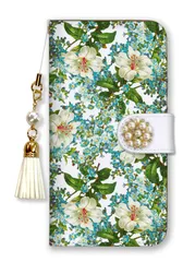 iPhone15ProMax ケース 手帳型 iPhone15 プロマックス スマホケース ビジュー パール デコ ストラップ付 おしゃれ 花柄 フラワー お花 上品 ブランド ハイビスカス 百合 ヒマワリ カラー02