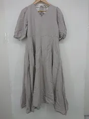 ◇ RANDEBOO ランデブー リネン混 Vネック リボン 五分袖 膝下丈 ワンピース サイズF グレー系 レディース P 【1308040004095】