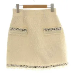 アプワイザーリッシェ Apuweiser-riche 23SS 台形スカート ひざ丈 ツイード フリンジ ウール混 1 S 白 ホワイト 黒 ブラック /NW33