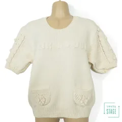 PINK HOUSE - ピンクハウス★大人可愛い！半袖サマーニット ポケットにキュートなポンポン飾り&透かし編み♪コットン100！オフ白系 z8892s ピンクハウス☆大人可愛い！半袖サマーニット ポケットに