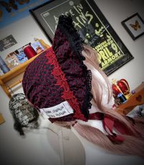 The Ghost Tea Party 赤✕黒刺繍ボンネット [オリジナル作品]