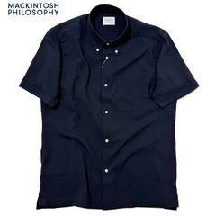 マッキントッシュ フィロソフィー メンズ シャツ 紺 ネイビー トロッター スクエアボタンダウン半袖シャツ 無地 サッカー MACKINTOSH PHILOSOPHY H1M59