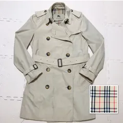 ■希少本国タグ■BURBERRY LONDON バーバリーロンドン　ダブルトレンチコート　ベージュ×裏地総ノバチェック  size8R(サイズM相当) ロゴ水牛ボタン　ベルト付き　ベルテッド　エポーレット　レディース