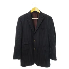 バーバリーブラックレーベル BURBERRY BLACK LABEL テーラードジャケット シングル 総裏地 ウール 本切羽 Super 110’s ストライプ 42 L 紺 ネイビー /CK8 ■GY18