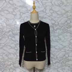 クレージュ　courreges　長袖ニットカーディガン　アンサンブル　レディース　【38】　黒　ブラック　毛100%  ウール100%    かわいい