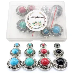 【数量限定】25mm レザークラフト 20mm 12mm 財布 ネジ式 ヴィンテージ装飾バックル ターコイズ 手芸 シルバー バッグ飾り用ボタン 12個セット ハンドメイド ボタン DIYの手工芸品 コンチョ (アンティークシルバー) sempiterno