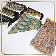 【ベリーダンス衣装 小物 まとめ売り】全6点セット ヒップスカーフ 黒 カラフル シルバー ゴールド レース コイン 孔雀柄 ダンス ダンスウェア キラキラ カラフル 金色 銀色 ダンス小物 ダンス用品 イベント 舞台 ステージ かわいい 綺麗 きれいめ 派手