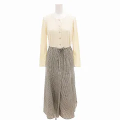 ナチュラルビューティーベーシック NATURAL BEAUTY BASIC 美品 ガンクラブドッキングワンピース ニット チェック フレア ロング 長袖 S 白 ホワイト グレー 017-1240811 /FF