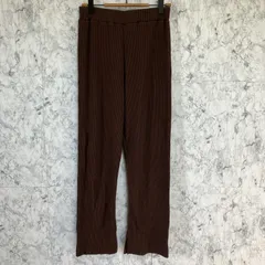 美品<!-利用不可文字-!>LAWRYS FARM ローリーズファーム　リブパンツ　【F】　ワイドパンツ　ウエストゴム　茶色　ブラウン　ポケット　スリット　薄手　カジュアル