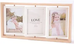 upFRAME フォトフレーム 写真立て おしゃれ 片面3枚 両面6枚 回転 卓上 ハガキサイズ ブライダル 複数枚 多面(ナチュラル＆ホワイト,  ハガキ， ハガキ)