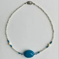 樹脂ビーズとビンテージビーズのネックレス/約42cm/オーバルバロック/ターコイズブルー/R/made in japan
