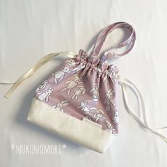 帆布で作る巾着ポーチ　アニマル柄　ピンク