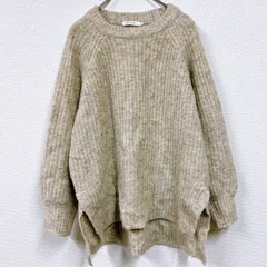 【美品】AMERICAN HILIC アメリカンホリック ベージュ レディース M ゆったりサイズ 防寒 プルオーバー ミドル丈 スリット入り 長袖 トップス ウール混 編み込み ニット KH-K-241046