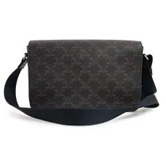 セリーヌ フラップ メッセンジャー ショルダーバッグ 斜め掛け トリオンフキャンバス カーフスキン レザー ブラック 黒 シルバー金具 111592ETH CELINE（新品・未使用品）