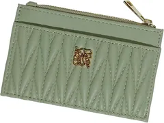 Crossmarbery(クロスマーベリー) 薄型 フラグメントケース レディース ミニ財布 おしゃれ お札 ウォレット スリム 可愛い キルティング 薄い カードケース 薄型財布 小銭入れ付き R67(グリーン)