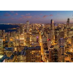 絵画風 壁紙ポスター (はがせるシール式) シカゴ 夕暮れ 夜景 五大湖 アメリカ キャラクロ CCG-002A1 (A1版 830mm×585mm) ＜日本製＞ ウォールステッカー お風呂ポスター