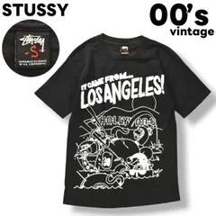 00sヴィンテージ ステューシー STUSSY LOS ANGELES プリント クルーネック 半袖 Tシャツ S ブラック メンズ