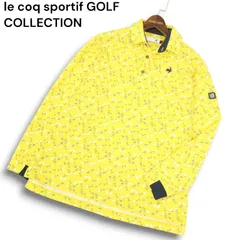 23AW★ le coq sportif GOLF COLLECTION ルコック ゴルフ 吸汗速乾 UV CUT ロゴ刺繍 総柄 長袖 ポロシャツ Sz.M メンズ 黄色