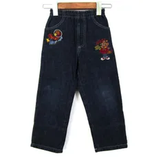 ミキハウス デニムパンツ ジーンズ 刺繍 ボトムス キッズ 男の子用 100サイズ ブルー×レッド×ブラウン MIKIHOUSE 【中古】