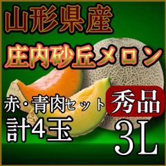 山形県庄内砂丘メロン青肉&赤肉セット4玉〜5玉入り秀品3Ｌ