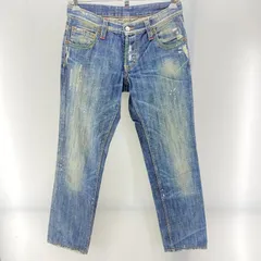 【中古】DSQUARED2 グリーンパッチ ストレートダメージデニム パンツ サイズ46[24]