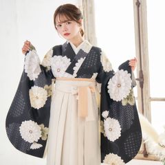 新品袴3点セット 卒業式 小学生 大学生 菊 黒 ブラック 72WH