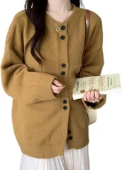 J.STORE ダブルボタン ルーズ カーディガン レディース 秋冬 オフィス ゆったり きれいめ 春 暖かい 防寒 トップス 長袖コート ユッタリ アウター カジュアル 冬服レディースコート ニットレディース秋冬 あったか(キャメル,  L)
