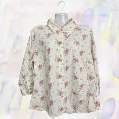 Eddie Bauer　エディーバウアー　シャツ　ホワイト　レディース　花柄　七分袖　総柄　ブラウス　ストライプ　カジュアル