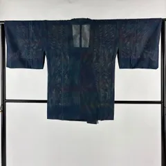 道行 身丈80cm 裄丈63cm S 和装コート 角衿 幾何学 染め分け ぼかし 青緑 正絹 美品 秀品 【中古】