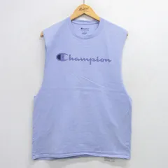 L/古着 チャンピオン Champion ノースリーブ Tシャツ メンズ ビッグロゴ コットン クルーネック 薄紫 パープル 25jul19 中古