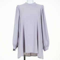 長袖ブラウス シャツ カットソー ギャザー バンドカラー バックボタン ブルー【イノウェーブ INNOWAVE/20969】