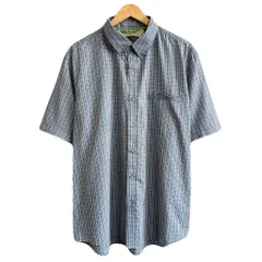 CHAPS チャップス ポリシャツ ボタンダウンシャツ チェック柄 ポケット付き 半袖シャツ 水色×ベージュ×白×黒 XLサイズ No.G033