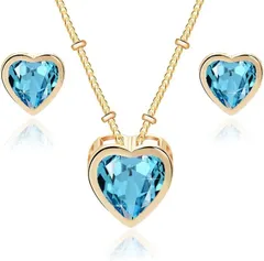 CHLOEOS ハート ピアス ネックレス セット レディース スタッドピアス 金属アレルギー対応 18金RGP 大人 可愛い 結婚式( ブルー)