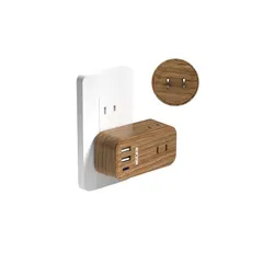 MSCIEN 電源タップ コンセント USB付き タイプC 木目 回転 3個AC差込口 1個USB-Cポート 2個USB-Aポート たこあしコンセント 向き変換 分岐 薄型 コンパクト 雷ガード 1