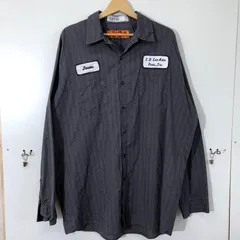 REDKAP/レッドキャップ 90年代～00年代 ストライプ ワークシャツ 長袖シャツ 企業ワッペン ビンテージ 90’ｓ～00’ｓ ホンデュラス製 メンズ XL グレー