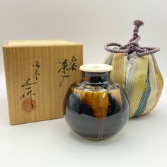 【新古】丸壺茶入　桶谷定一　共箱入　仕覆：紹智花兎　茶道具　茶器　京焼　伝統工芸品