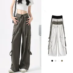 カーゴパンツ レディース ミリタリー ワイドパンツ ウエストゴム ヒップホップ ダンス ファッション カジュアル おしゃれ ゆったり mini02