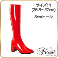 26.5 27 cm プリーザー Pleaser ロングブーツ 赤 レッド エナメル ジョッキーブーツ ダンスシューズ ブーツ ロング コスプレ 衣装 大きいサイズ ブーツ 8cm ヒール ジッパー 靴 GOGO-300