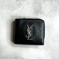 【希少品】 YSL SAINT LAURENT サンローラン / カサンドラLジップウォレット 二つ折り財布 カーフレザー ブラック シルバー 630072