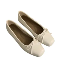 [3MDGHD] バレエ シューズ パンプス リボン 付き 靴 フラット レディース ぺたんこ ローヒール 歩きやすい 疲れにくい (アイボリー, 日本の靴のサイズ寸法, 大人, 数値, 23.0 cm) [アイボリー] [23.0 cm]