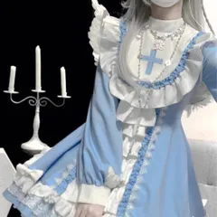 【新品】天使界隈 フレアワンピース 十字架 病みかわ ゆめかわ ロリータ ゴスロリ 水色界隈  地雷系 量産型 フリル エンジェル ミニワンピース ドレス
