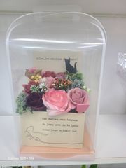 お花　ソープフラワー　ギフト　ピンク　紫　猫　お花ボックス　誕生日　お祝い　プレゼント