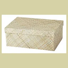 『パンダン』蓋付き収納の四角タイプケース「37×26×14cm」／ナチュラル　※かご,アジアン,バスケット,収納,ケース,箱,入れ物,高級感,リーズナブル,シンプル,天然素材,フタ,個性的,ハード,白系,カラーボックス