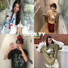 新品 韓国 OPEN YY x Hello Kitty T-Shirt オープンワイワイ 人気 半袖 Tシャツ ファッション 韓国 人気 【4色選択可能】