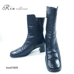 RIZ raffinee ショートブーツ サイドジップ スクエアトゥ ブラック 23cm リズラフィーネ レディース hws01609