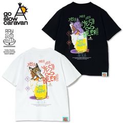 新品 メンズ ゴースローキャラバン go slow caravan 半袖 Tシャツ 半袖Tシャツ ティーシャツ 猫と麦酒 ネコ 猫 ビール ユニセックス レディース 白 ホワイト 黒 ブラック 無限麦酒