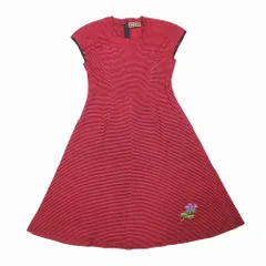 TOYOKO SAITO 斉藤都世子 トヨコサイトウ ボーダー柄 ニット ワンピース フレンチスリーブ ラメ入り 花刺繍 レディース 【中古】