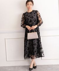 匿名配送【新品・未使用】L ブラック フロッキー チュールレース 結婚式 オケージョン パーティードレス